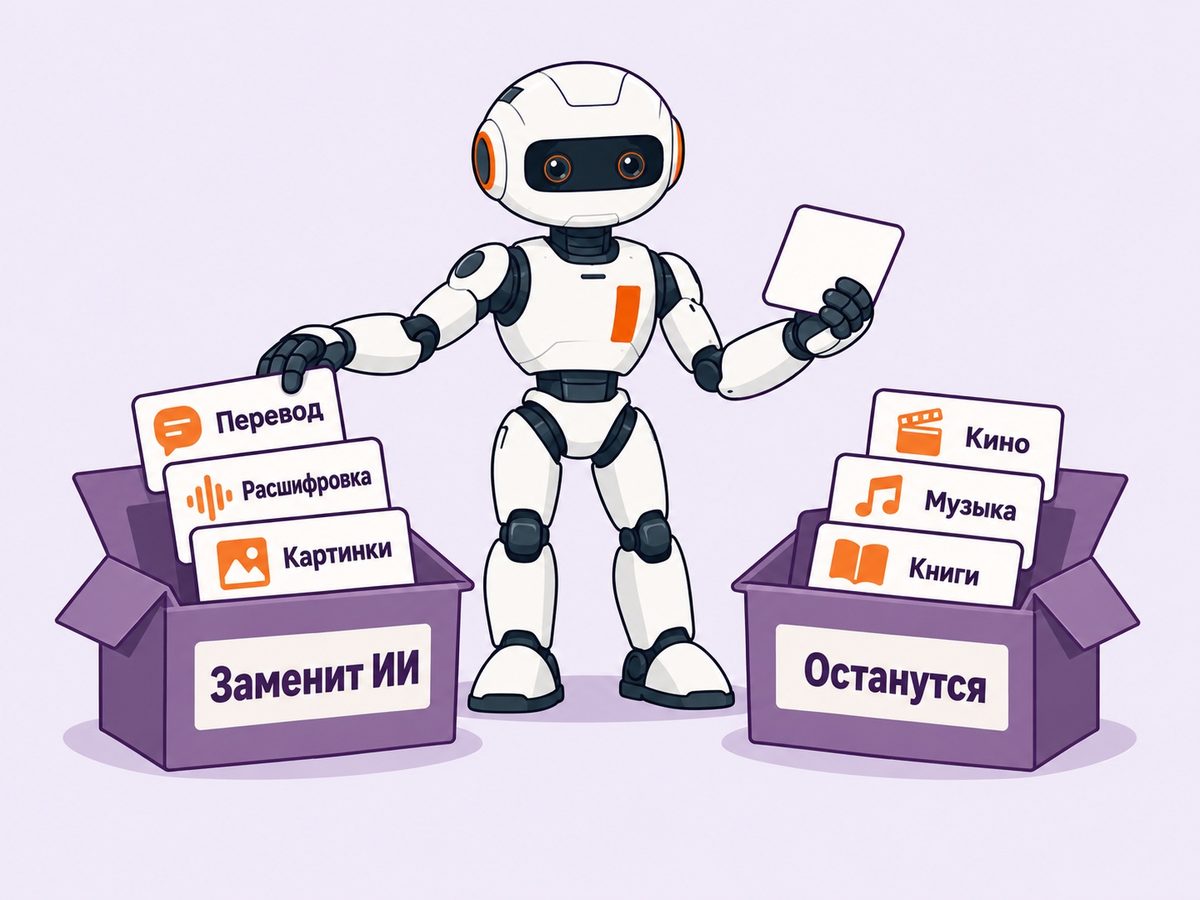 Робот раскладывает подписки: перевод, расшифровку и картинки заменит ИИ, кино, музыка и книги останутся
